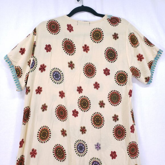 Fanda Beige Colorful Floral Print Relaxed Boho  Moo Moo Dress XL - Picture 13 of 14